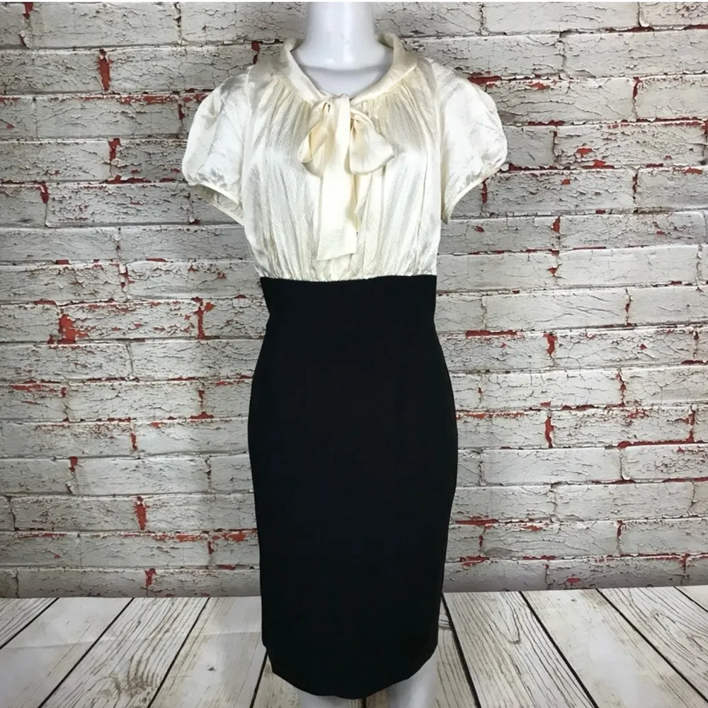 Suzi Chin for Maggy Boutique Dress 14 Short Sleeve Bow 100% Silk Career Casual - Image 2