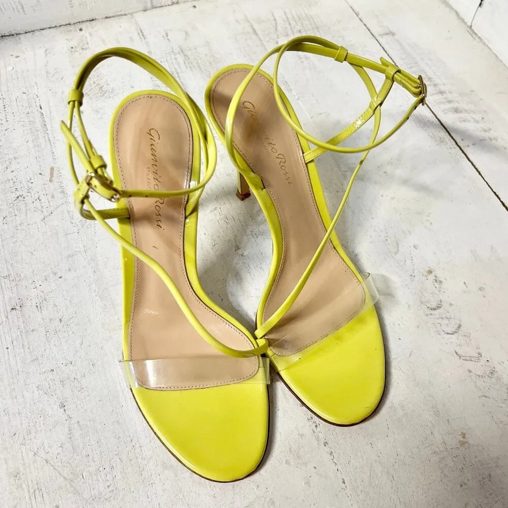 Gianvito Rossi Patent Leather Clear-Strap Asymmetric Sandals Lime Women's 37 / 7 - Image 4
