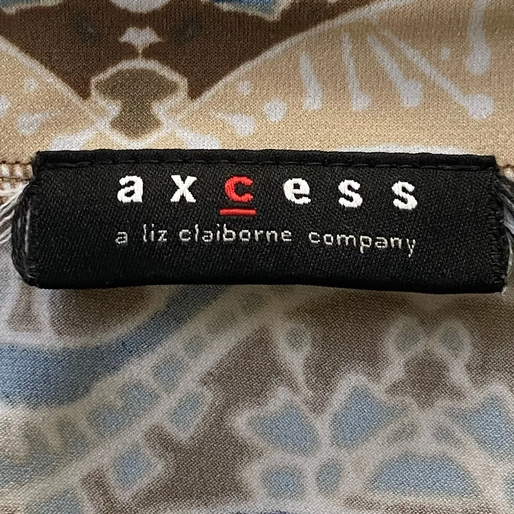 Axcess by Liz Claiborne Blue and Brown Patterned Faux Wrap Dress Size Medium - Image 3