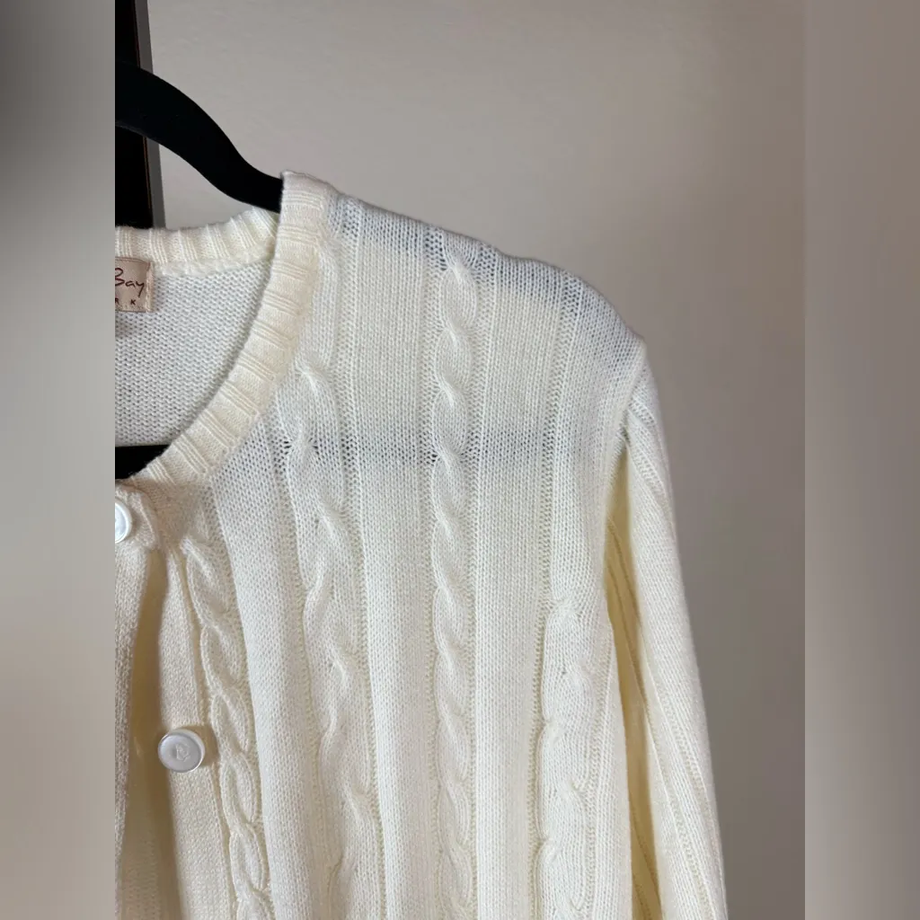 Cream Cable Knit Cardigan Button Front Neutral Soft Classic Layering Medium - Image 4