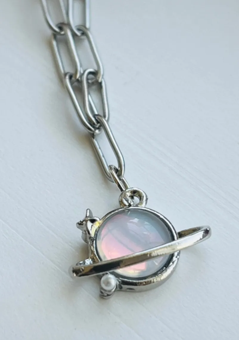 Dichroic Glass Saturn Necklace  - Image 3