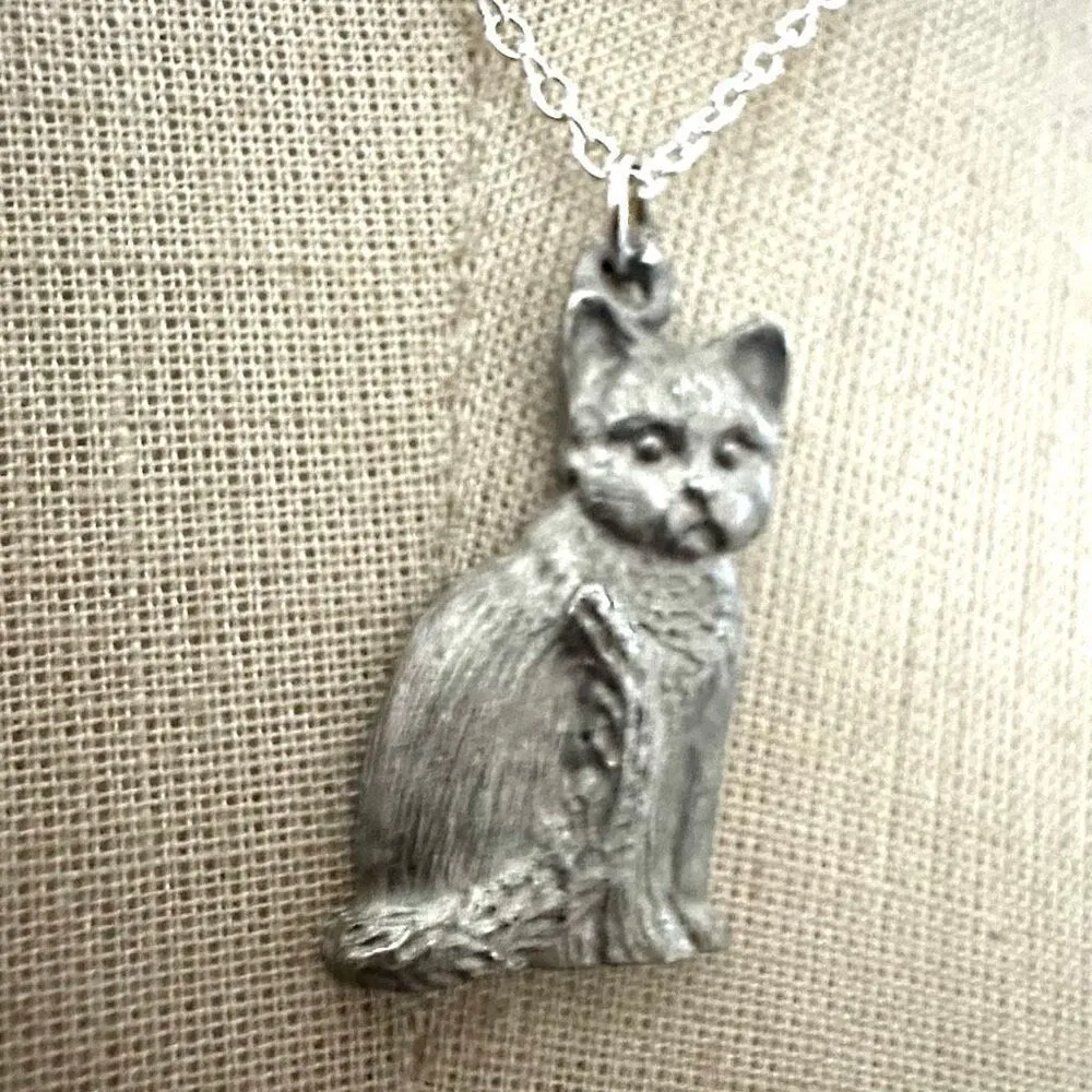 Vintage Spoontiques Pewter Cat pendant Necklace Silver - Image 6