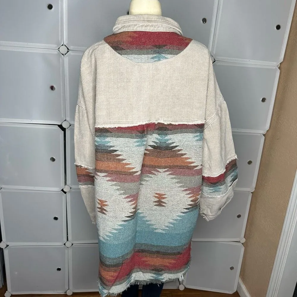 POL Corduroy Aztec Oversized Button Down Shirt Jacket Shacket Size Large - Image 3