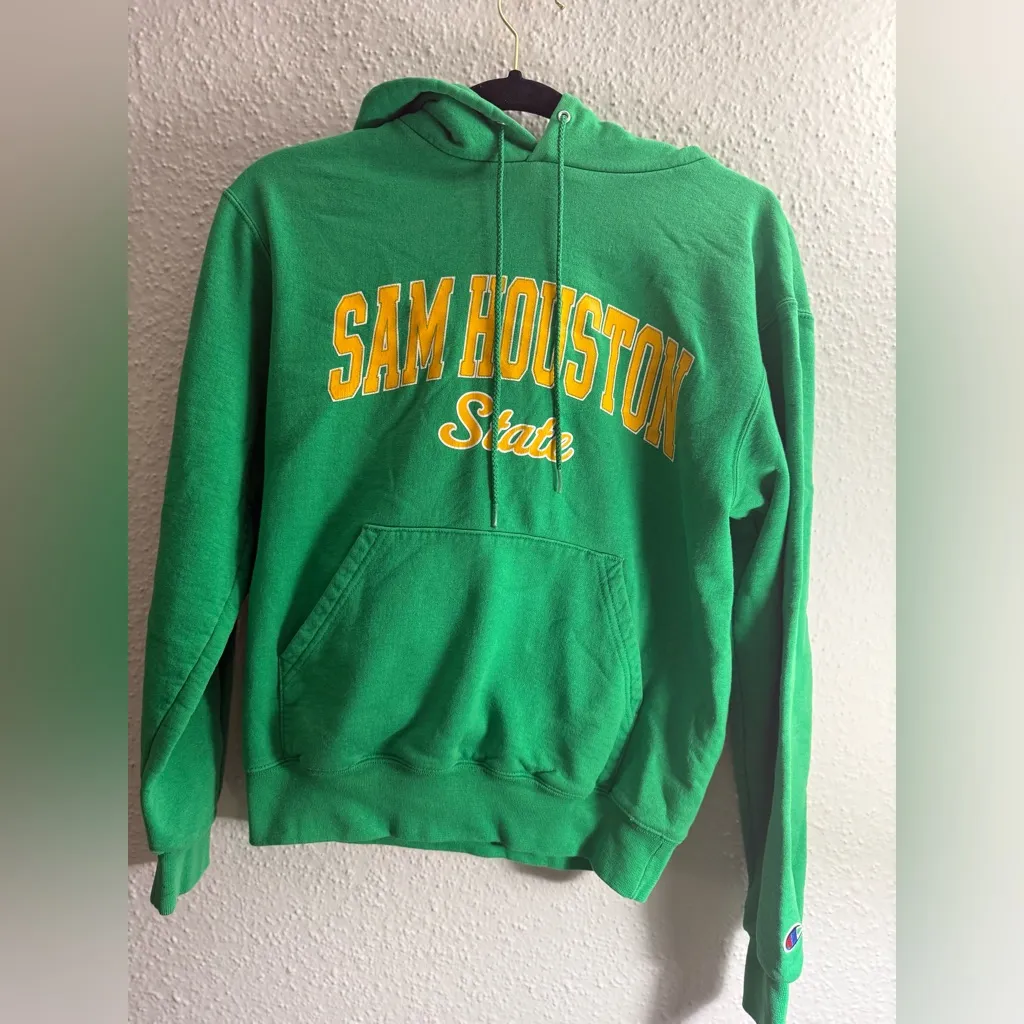 Champion Unisex Green Hoodie with Yellow Sam Houston State Logo Size S - Image 2