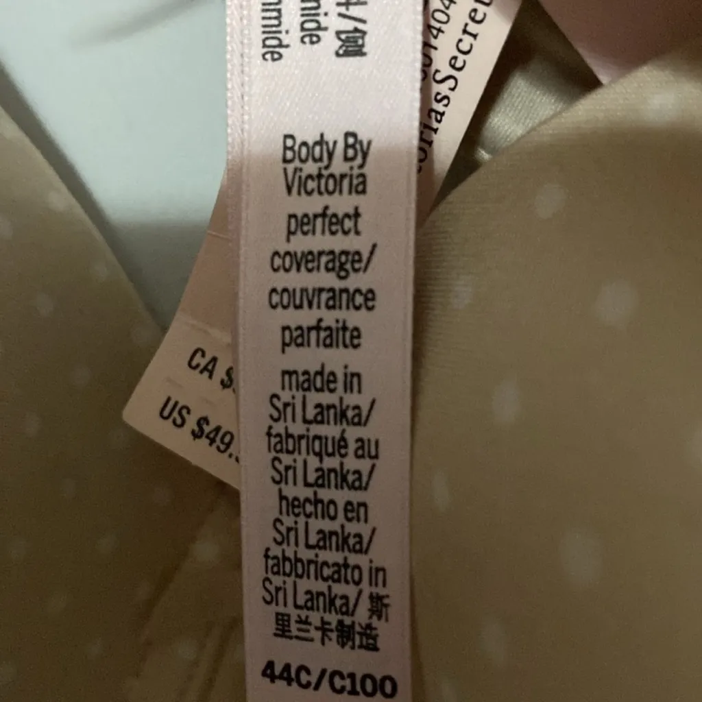 Victoria's Secret Body Perfect Lightly Lined Bra Beige/White Polka Dots 44C NEW - Image 10