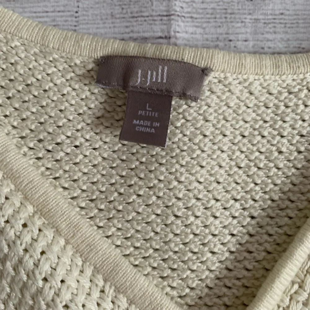 J. Jill Open Drape Knit Cardigan Cream/Multicolor Stripes Sweater EUC, L Petite - Image 10