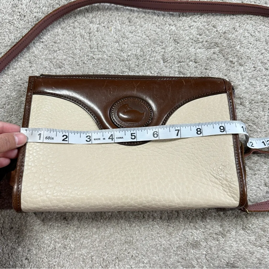 Dooney & Bourke Vintage Ivory Brown Leather Crossbody Bag Classic Zip Top - Image 11