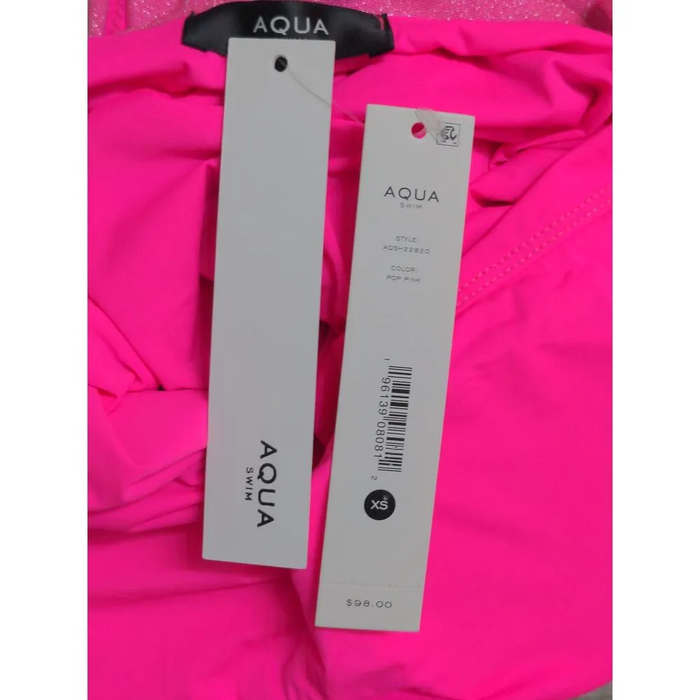 AQUA Swim Shimmer Square Neck One Piece Swimsuit Pop Pink XS - Image 9