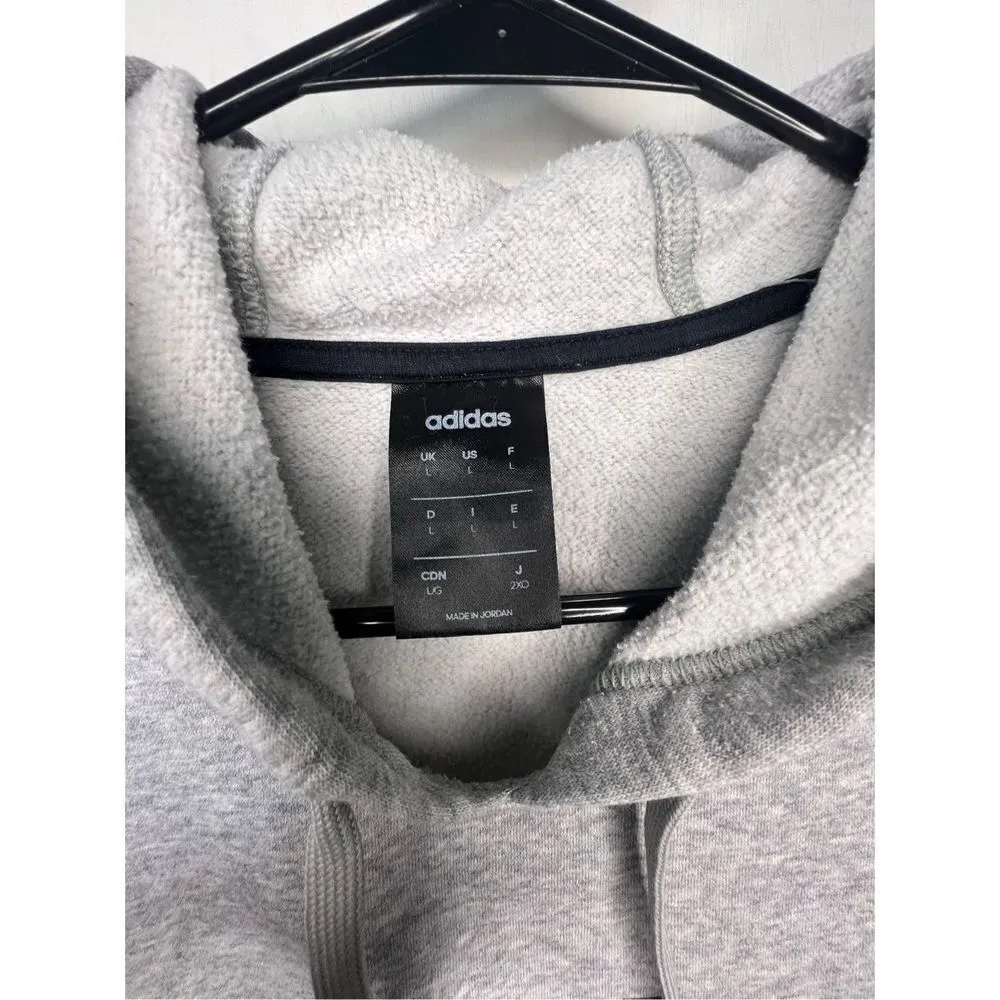 Adidas Basic Grey Hoodie With Black “Adidas” Writing, Pocket On Front - Image 3