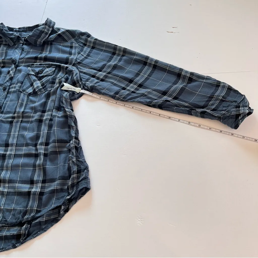 Torrid Blue Plaid Challis Button Down Long‎ Sleeve Twill Camp Shirt Size 1X - Image 8