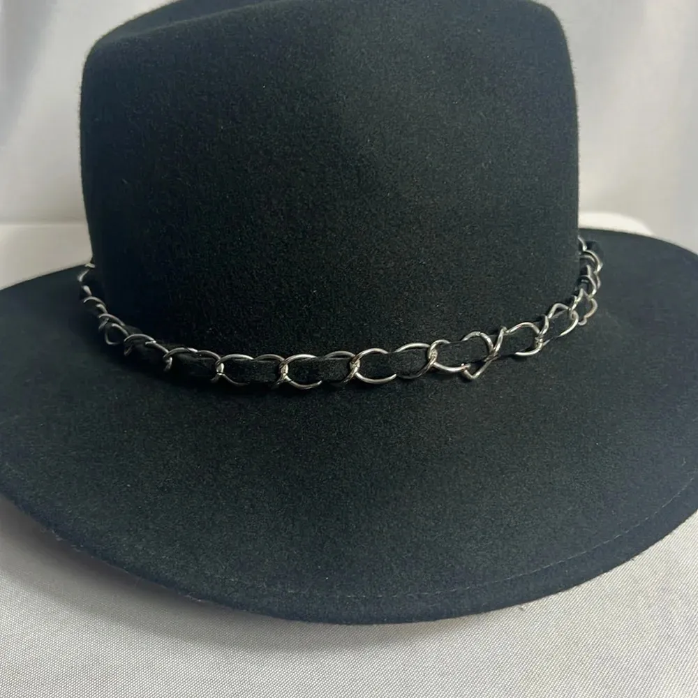 Forever 21 Fedora Hat Wool Black Silver Chain - Image 2