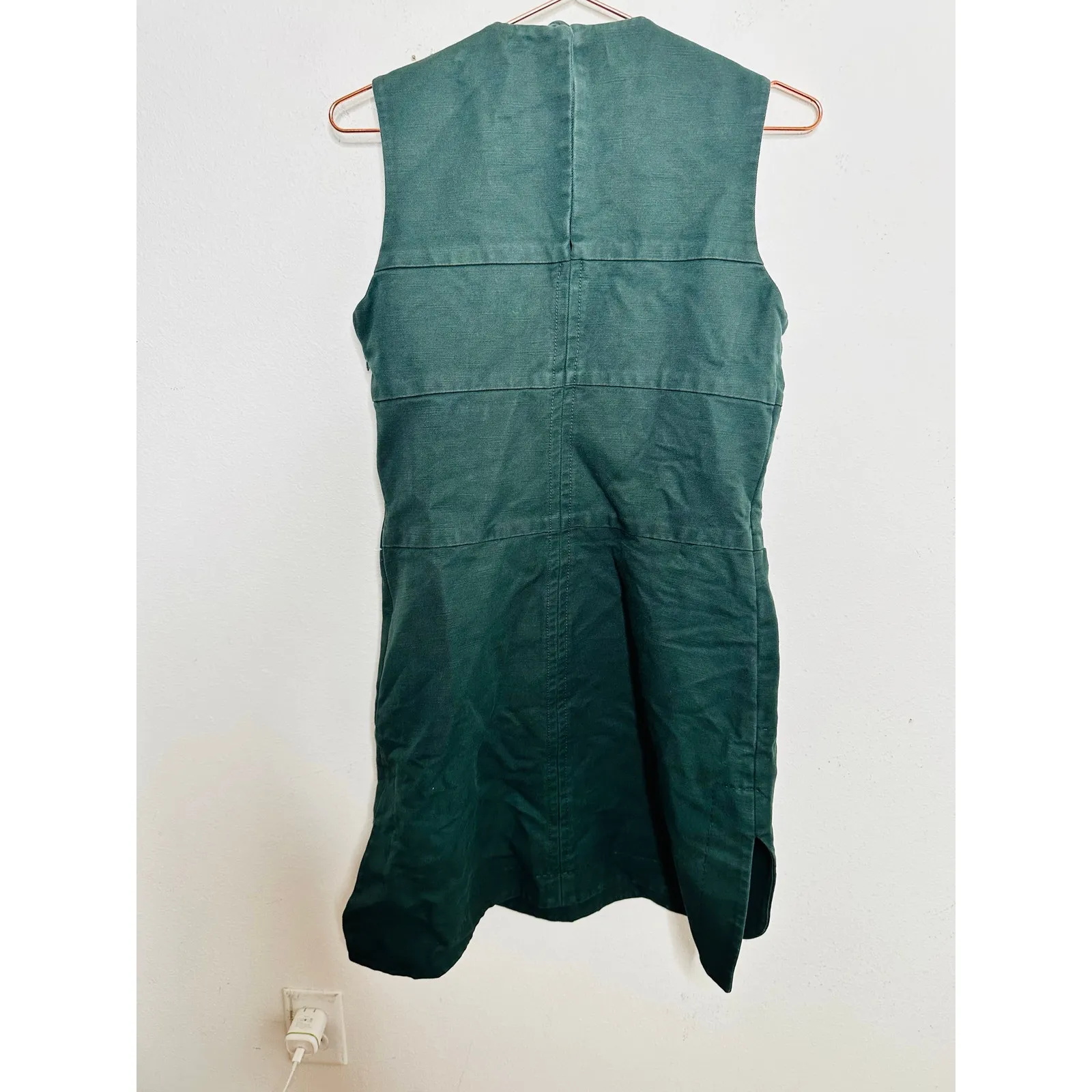 CARVEN Green Wool Twill 100% Cotton Shift Pockets Dexter Shift Dress sz 40 - Image 3