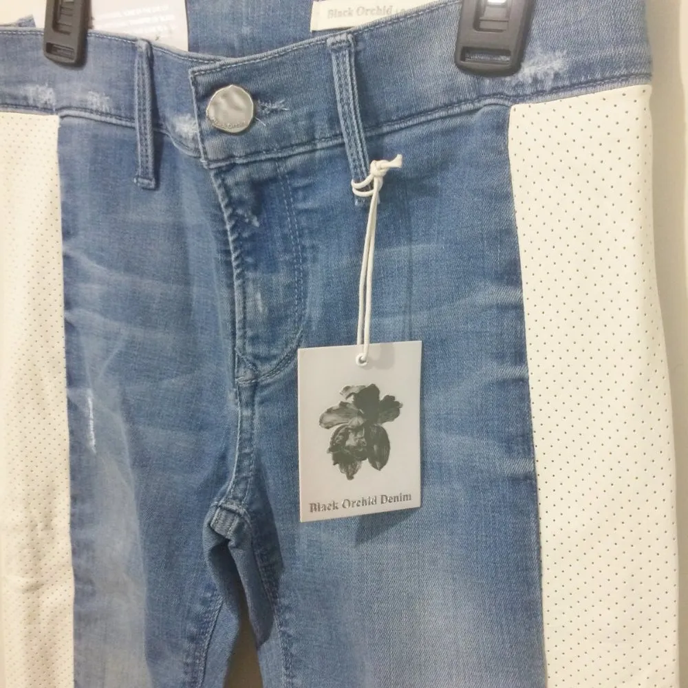 Black Orchid women's size 26 two tone POOL PARTY mesh stretch skinny jeans 26x30 - Image 2