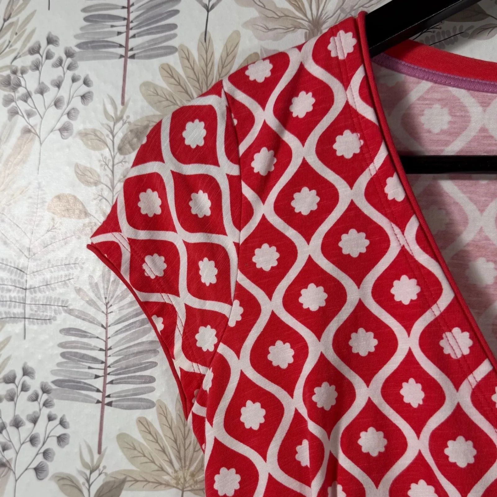 Boden Lola Jersey 2R Wrap Dress Stretch Cotton Cap Sleeve Midi Red White Print Size 2 - Image 7