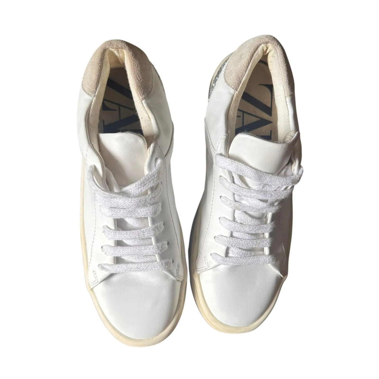 ZARA Basic Faux Leather Glitter‎ Sneaker White Sz 36 (US 6) - Image 4