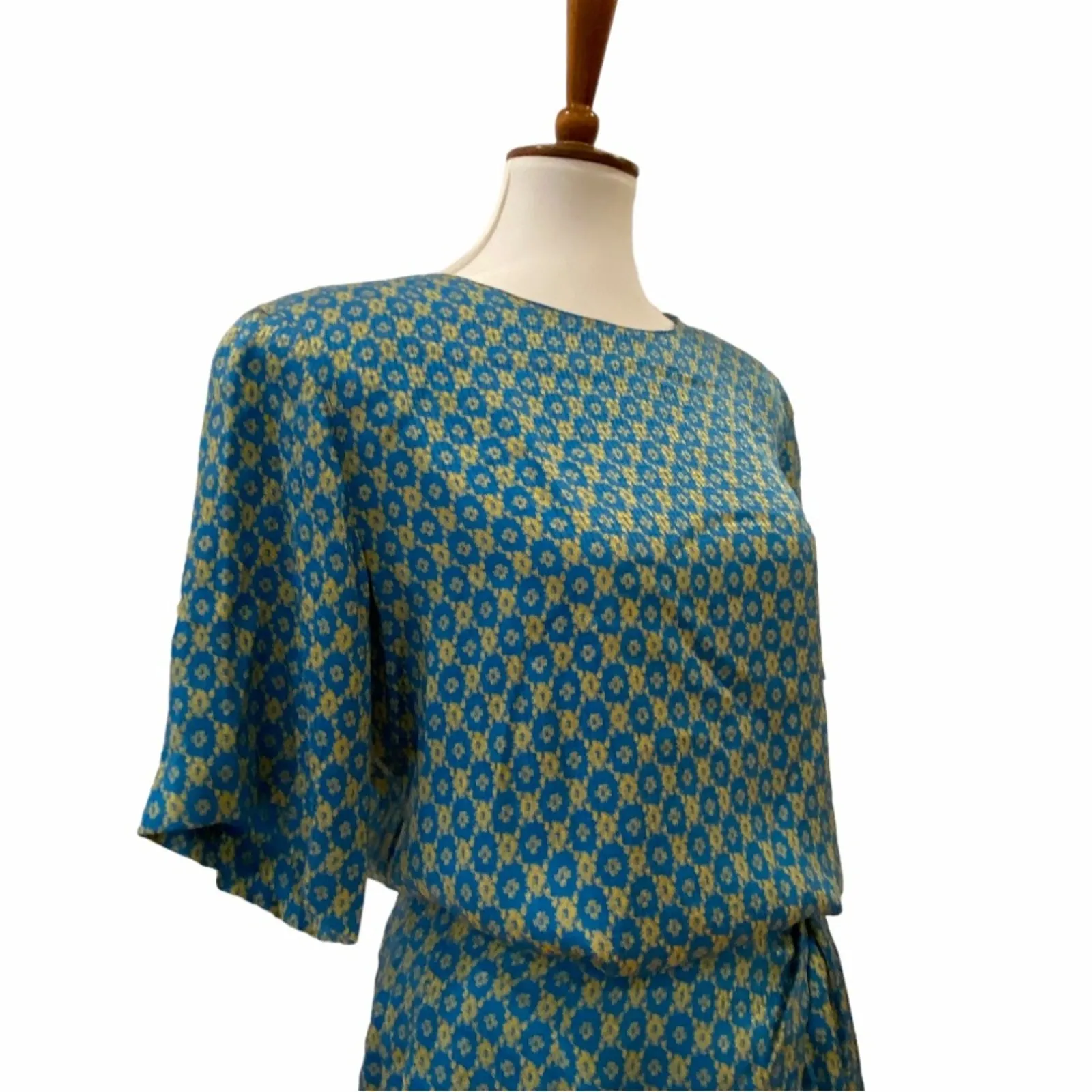 Vintage Skirt Top Set Silk Medium Petite 2 piece Cocktail Party PM 12P 80s 40s Blue - Image 6