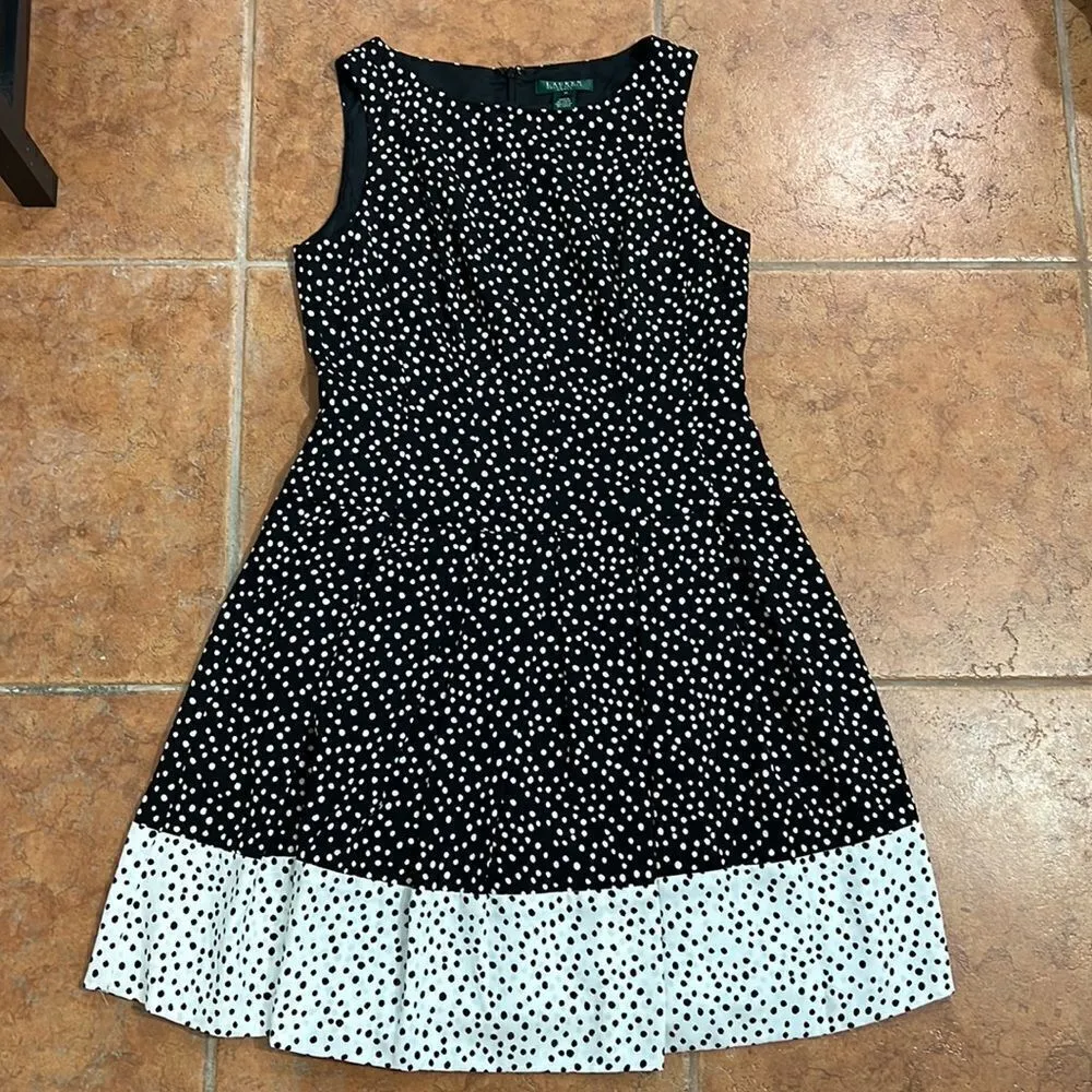 Lauren Ralph Lauren Colorblock Dot Print Sleeveless Fit & Flare Dress size 10 - Image 6