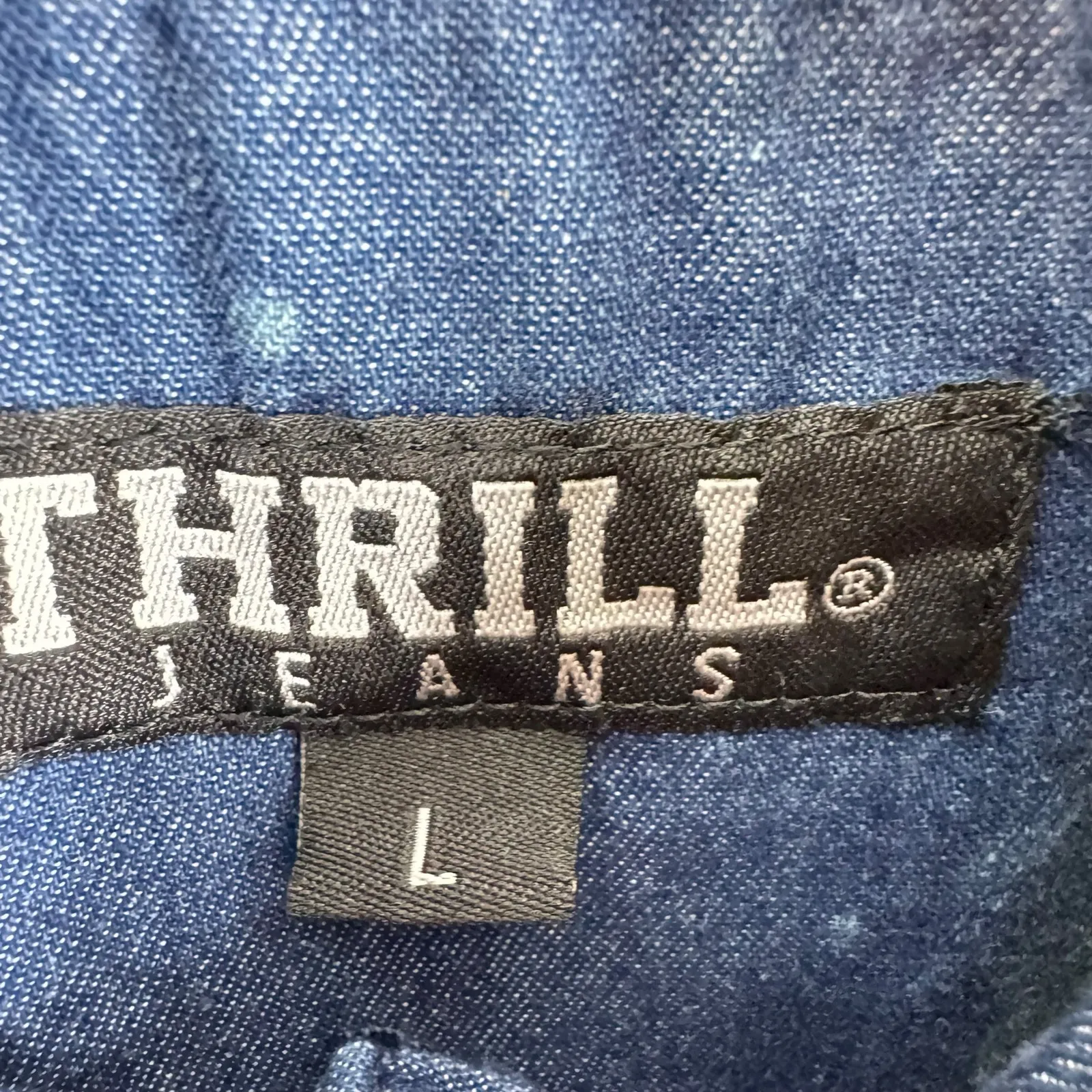 Thrill Jeans Cotton Destroyed Bleached Button Up Jean Shirt Large Blue Size XS - Image 7