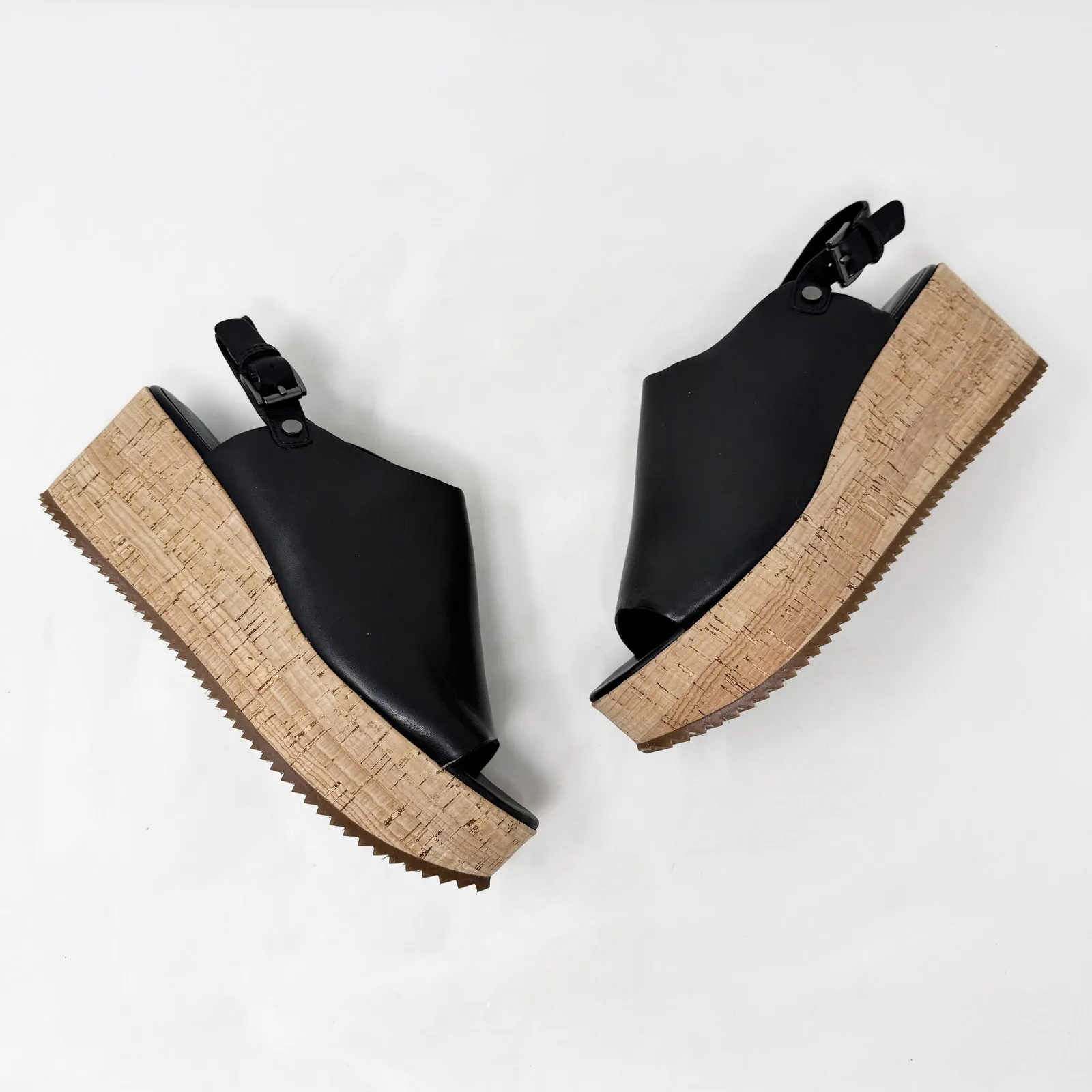 [Eileen Fisher] Black Leather Open Toe Ankle Strap Wedge Flatform Sandals Size 8 - Image 10