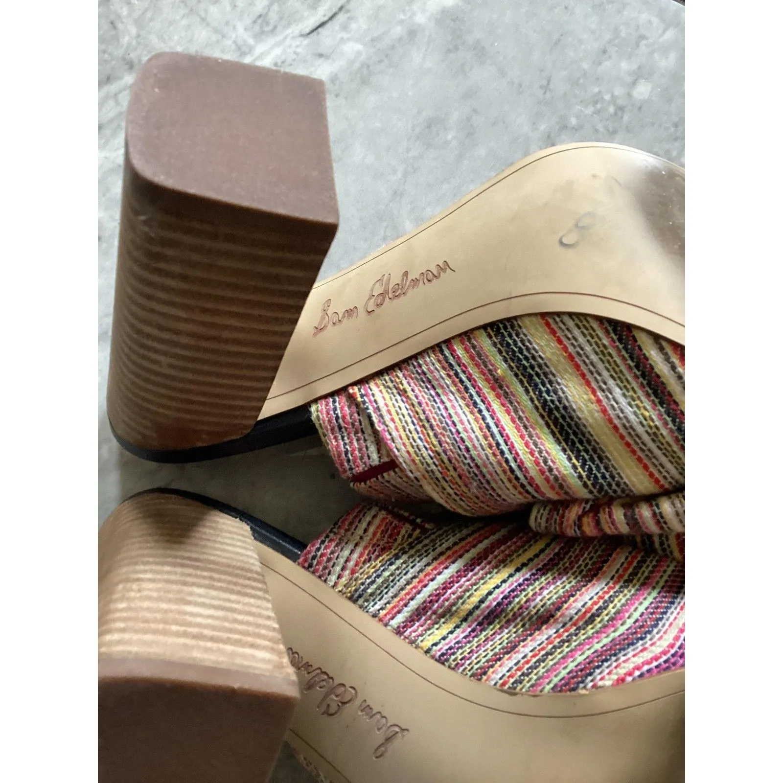 Sam Edelman Shoes Womens Size 7.5 Striped Yumi Bow Knot Block Heel Mules Slides - Image 5