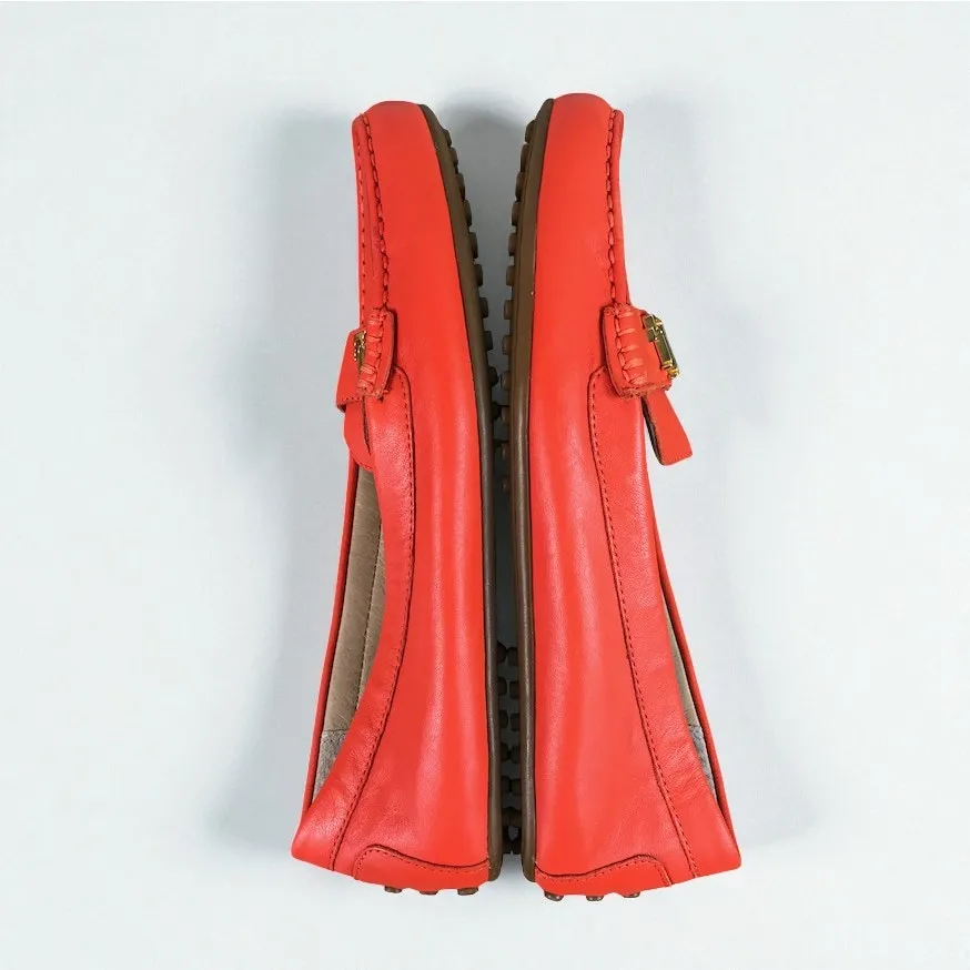 LAUREN RALPH LAUREN Leather Flat Loafer Women 7.5 Red Timeless Classic Work NWOB - Image 7