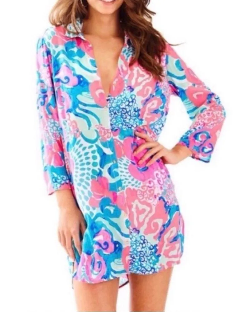 Lilly Pulitzer Emerald Beach Cover-up Tunic Dress Pink I’m So Jelly Small - Image 2