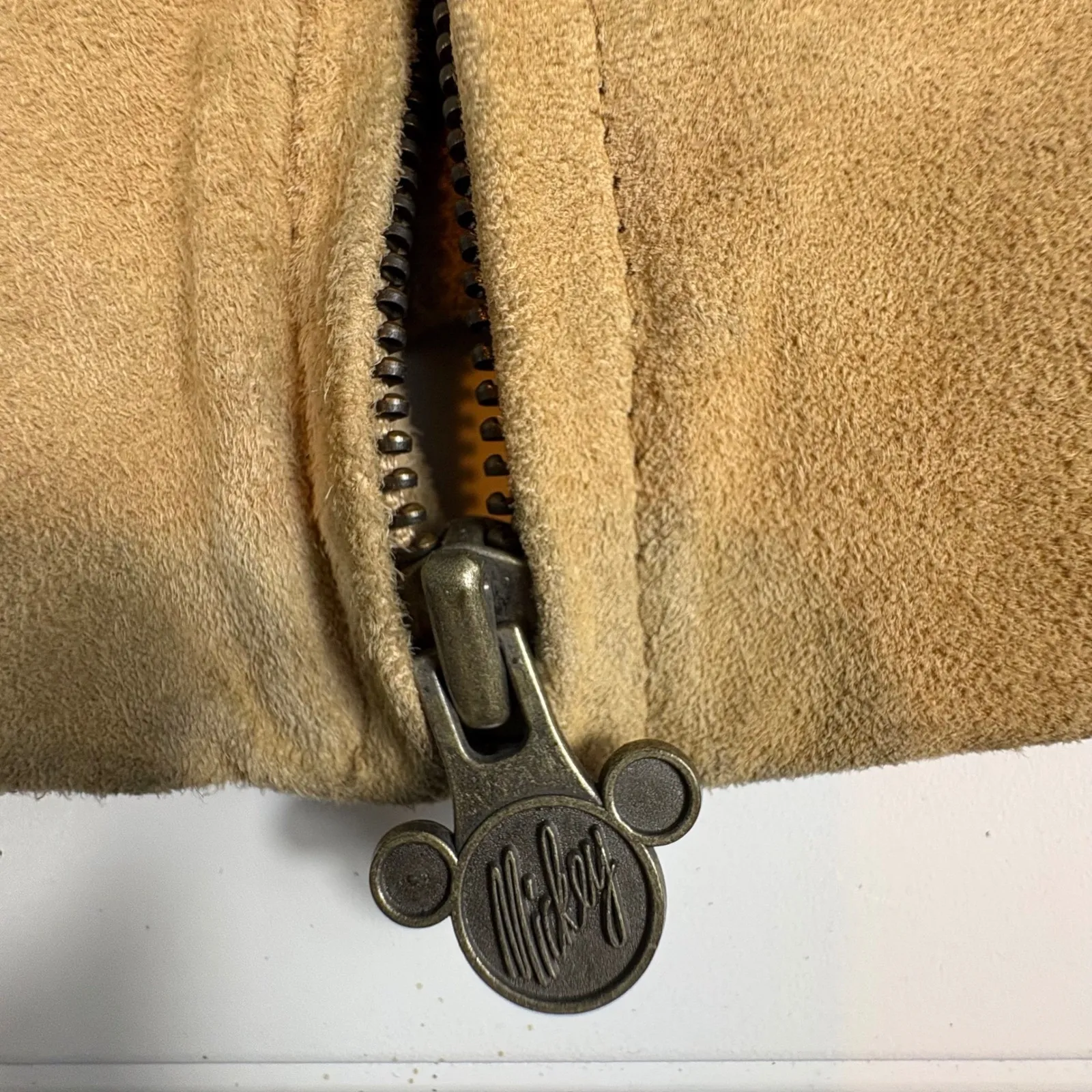 Vintage‎ 90s Disney Theme Parks Mickey Mouse Suede Jacket Tan L - Image 8