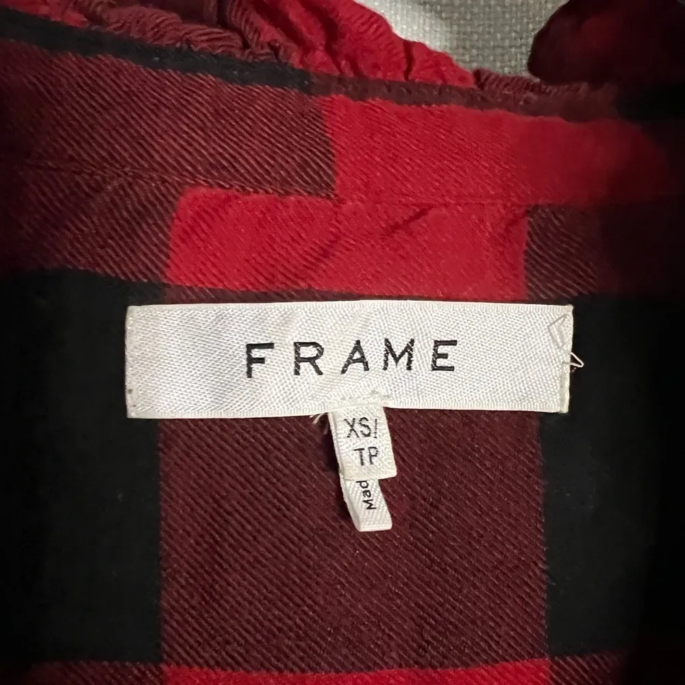 FRAME Buffalo Plaid Red and Black Button Up Long Sleeve Shirt Dress XS - Image 3