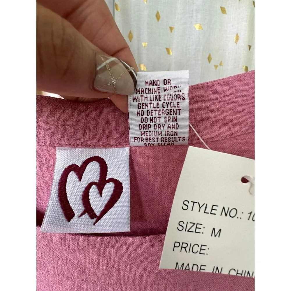 Two Hearts NWT Women's 100% Raw Silk Longline Lagenlook Midi Pockets Dress M Pink Size M - Image 6