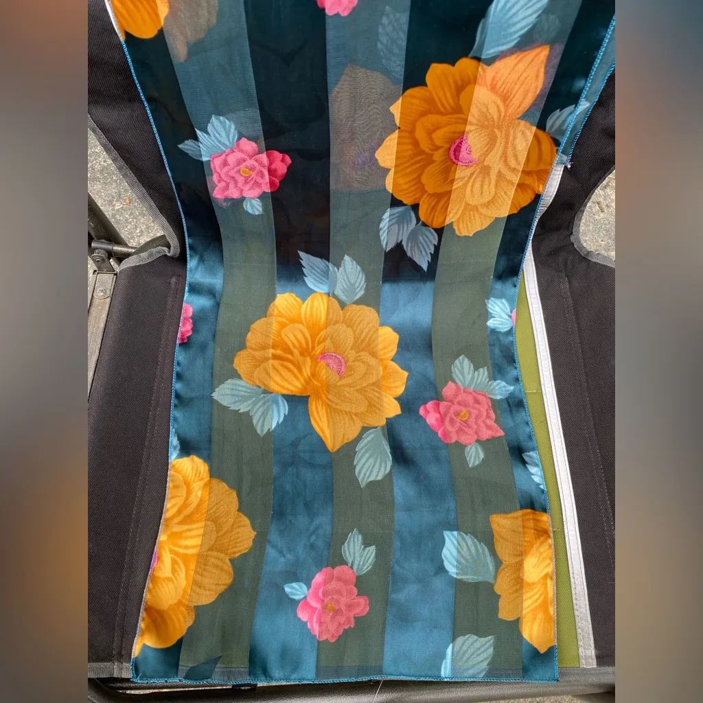 Scarf Floral Print Lightweight Fashion Accessory 62 inch long 13 inch wide Blue - Image 4