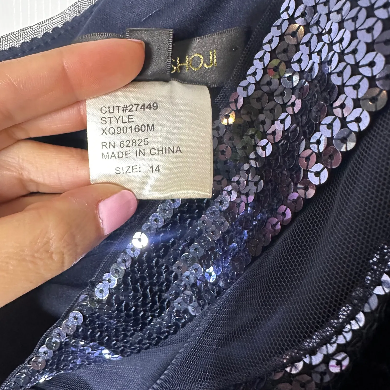 Tadashi Shoji Navy Blue Sequin One Shoulder Cocktail Dress Size 14 - Image 4