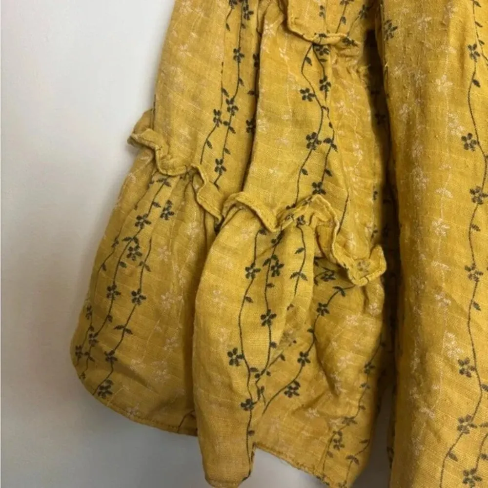 Umgee Yellow Floral Smocked Ruffled Boho Cottagecore Blouse Top - Image 3