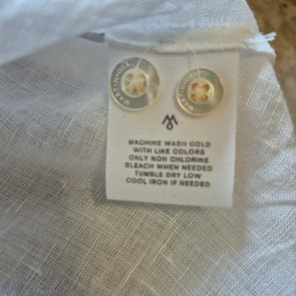 Martin + Osa Classic White Linen summer beach boho lounge Shirt Women Size 8 - Image 8