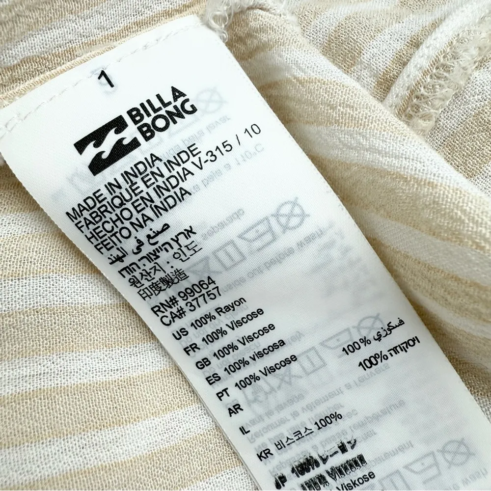 Billabong Twist Tie Front Striped Sleeveless Midi Dress Cream Sz M - Image 8