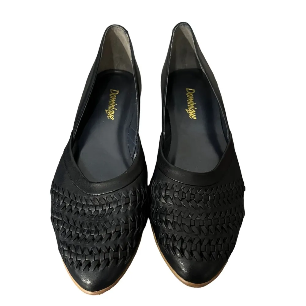 Dominque Basket Case 676DMO7 Black Leather Upper Weave Toe Made In Brazil Flats Size 7.5 - Image 4