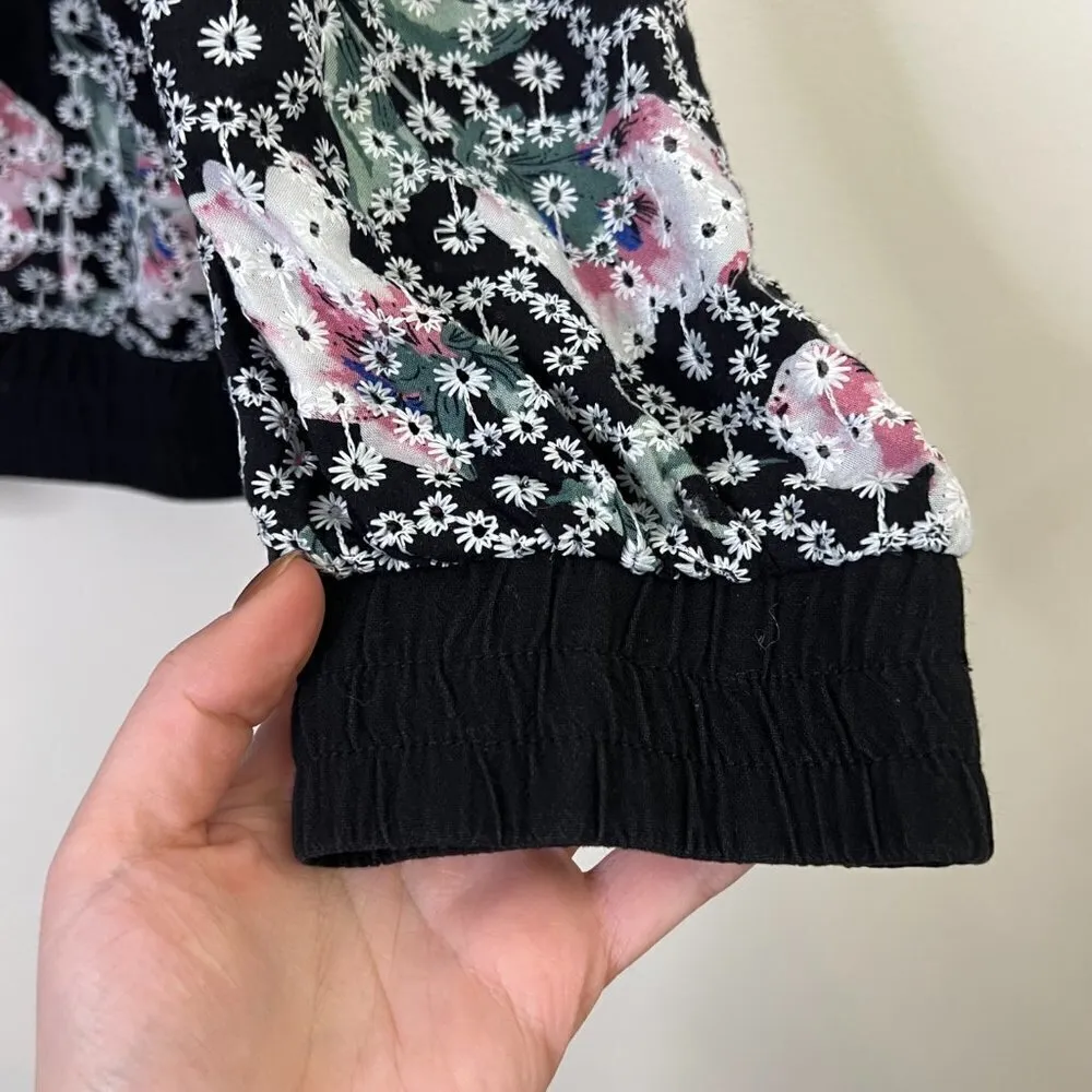 Entro Floral Embroidered Crochet Zip Up Hoodie Hooded Sweatshirt 100% Cotton - Image 6