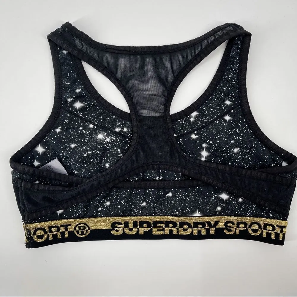 SUPERDRY Core Layer Racerback Mesh Sports Bra Galaxy Print Size 6 Black - Image 96