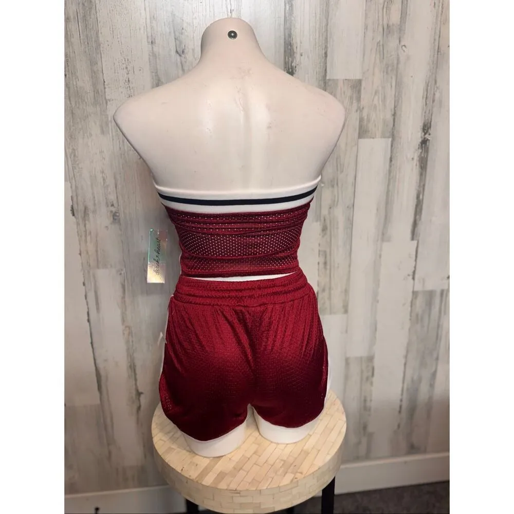 Derek Heart “South Beach” Red Two-Piece Tube Top & Shorts Set (Size M) - Image 2