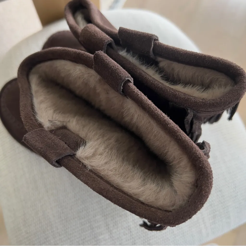 NWT Free People Faye Fringe Faux Fur Boots in Chocolate Brown Suede - Image 7