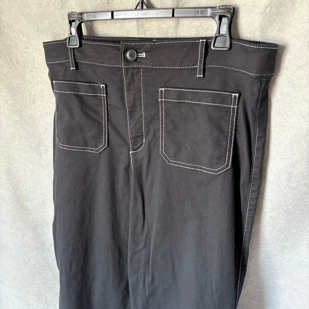 Loft Palmer Wide Leg Black Pants Contrast Stitching Size 12 Cotton Classic - Image 4