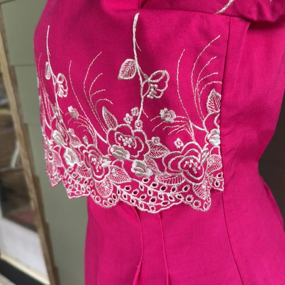 Vintage Images of Many Colors by Lucrezia Linen Two Piece Dress Pink Size 6 - Image 3