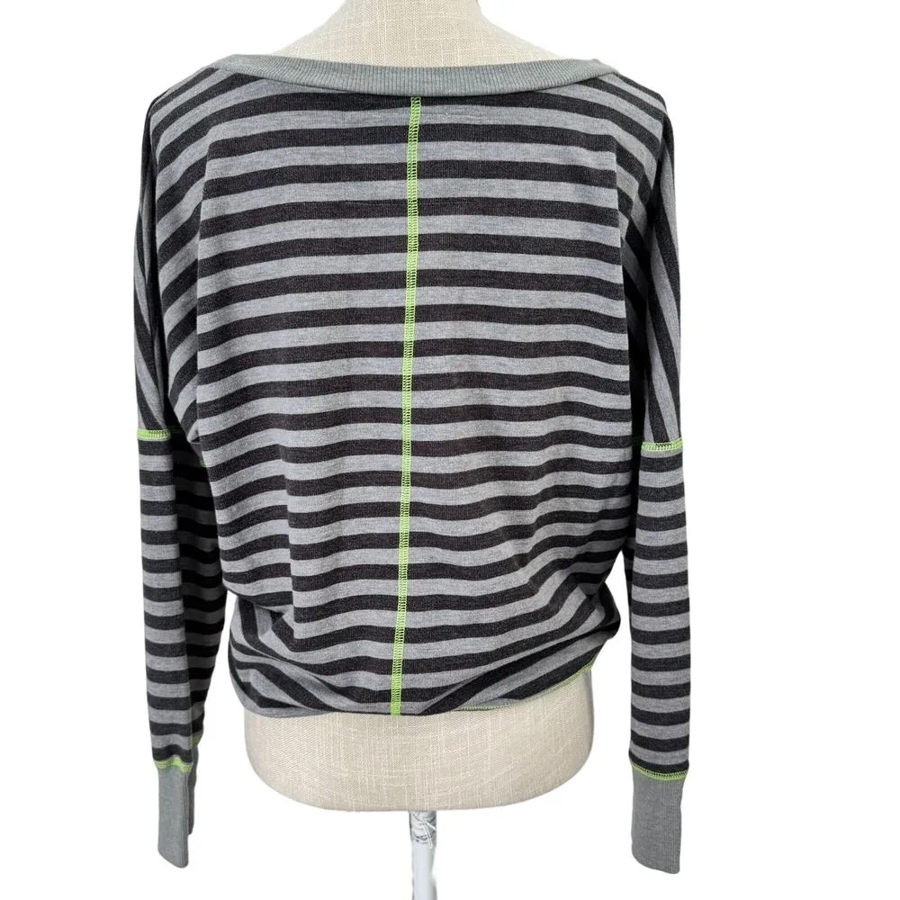 One Step Up Pullover Sweater Womens Size L Gray Black Striped Drop Shoulder Size L - Image 2