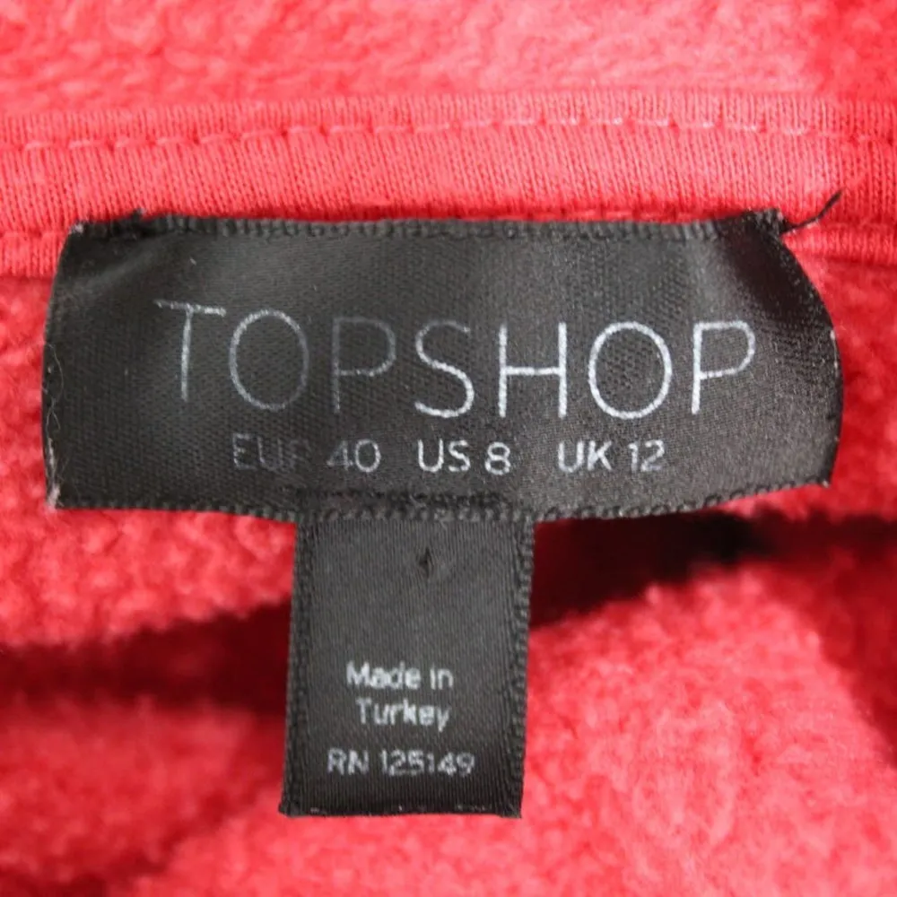 Topshop Size 8 Embroidered Heart Hoodie Sweatshirt Pullover Red Oversized Pocket - Image 6