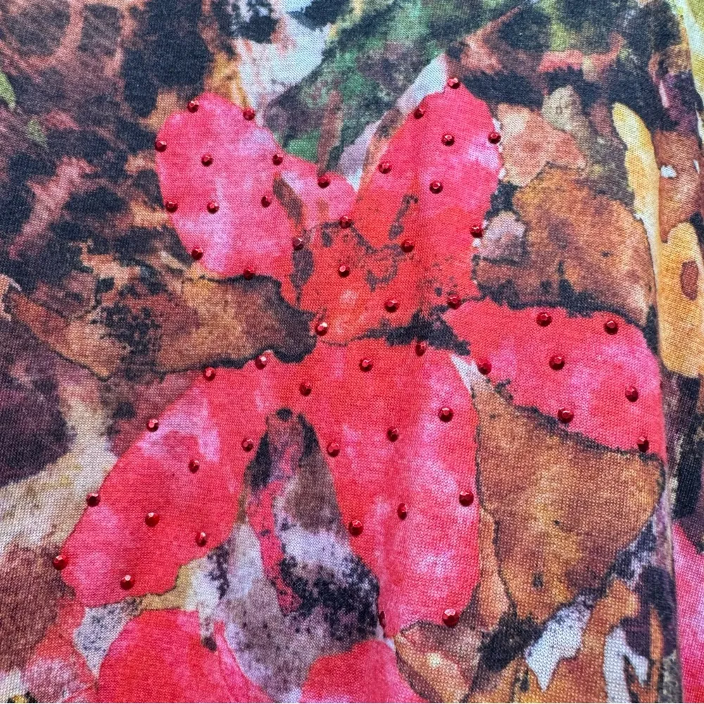 Breckenridge Petite Animal Print & Tropical Hibiscus Flower Studded Top - Image 3