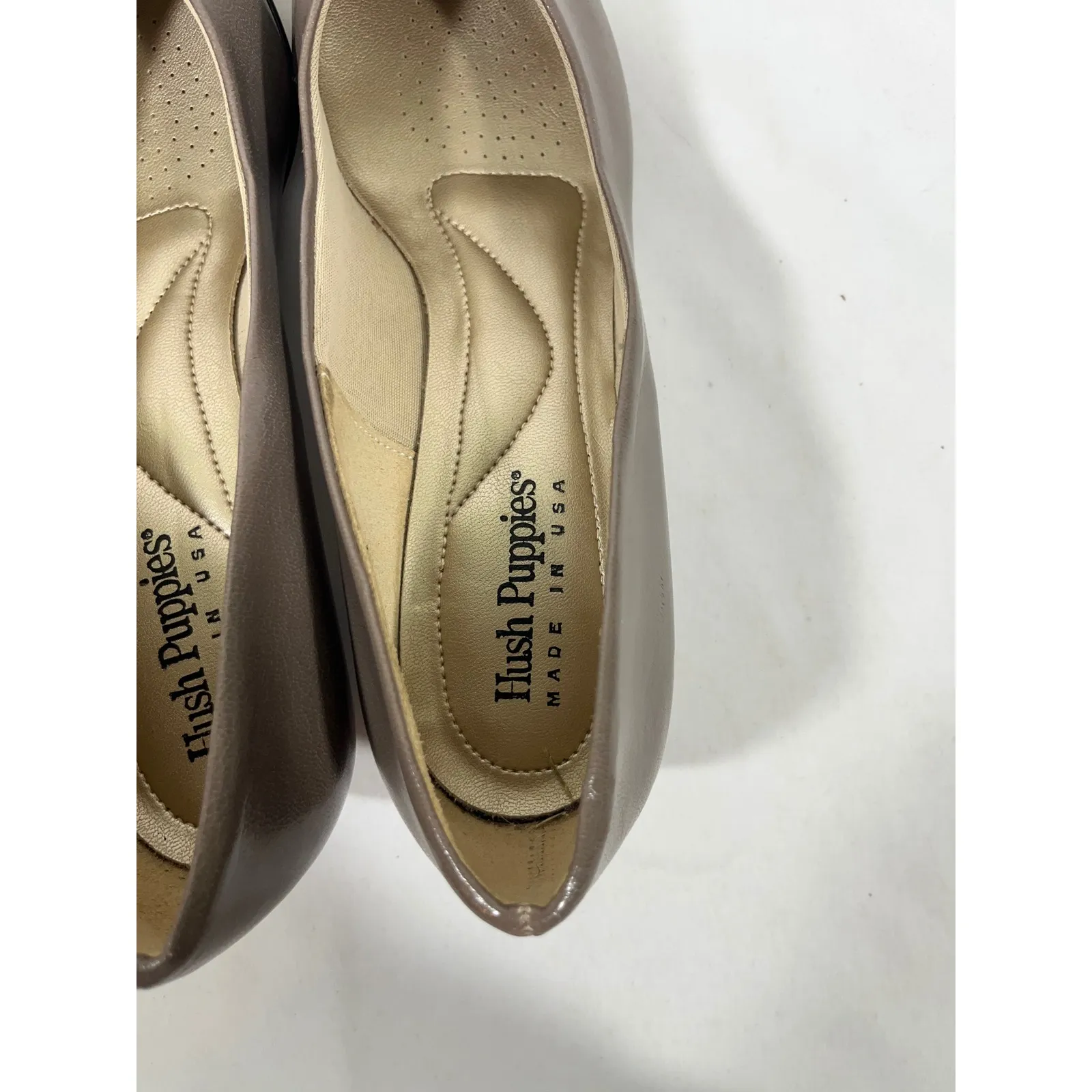 Hush Puppies Women's Taupe Leather Slip On Block Heel Pumps Shoes 9M - Image 5