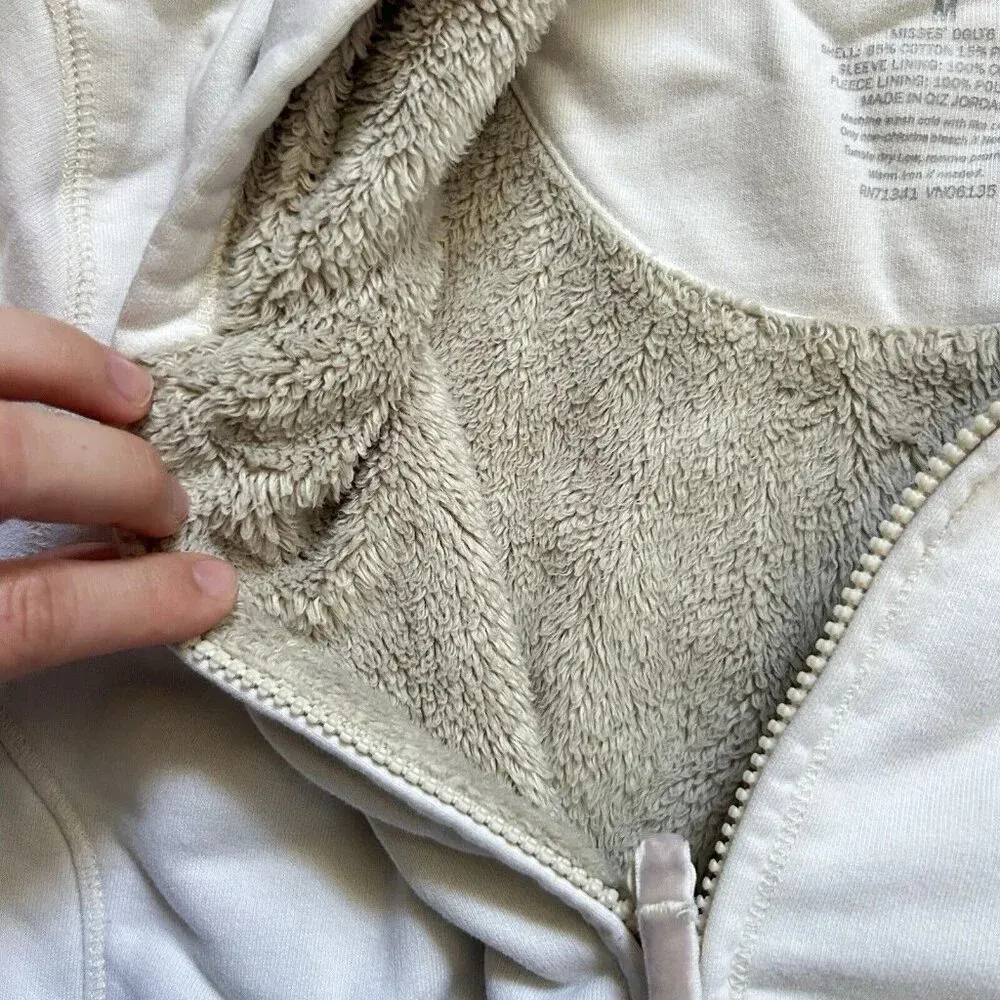 The North Face White Full Zip Up Hoodie Tan Fleece Jacket Womens Medium M - Image 5