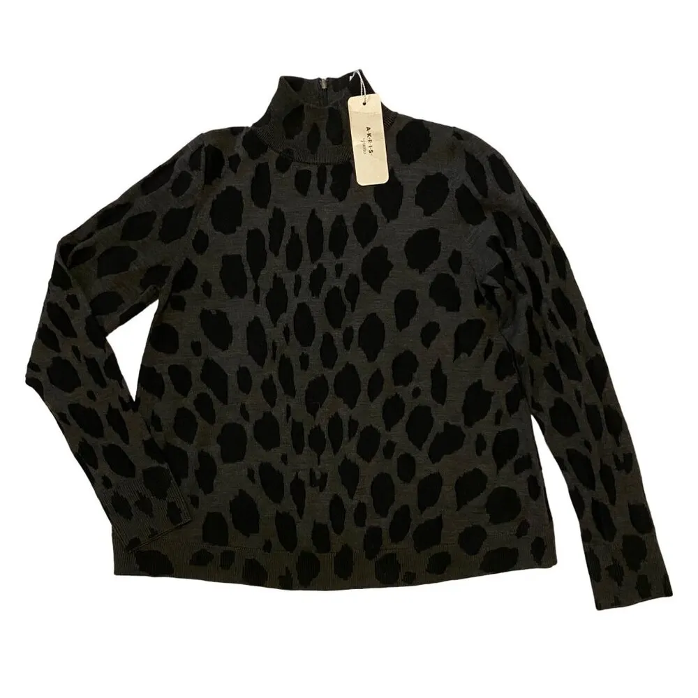 $695 NWT Akris Punto 4 Animal Dot Jacquard Sweater Wool Pullover Mock Neck Gray - Image 3