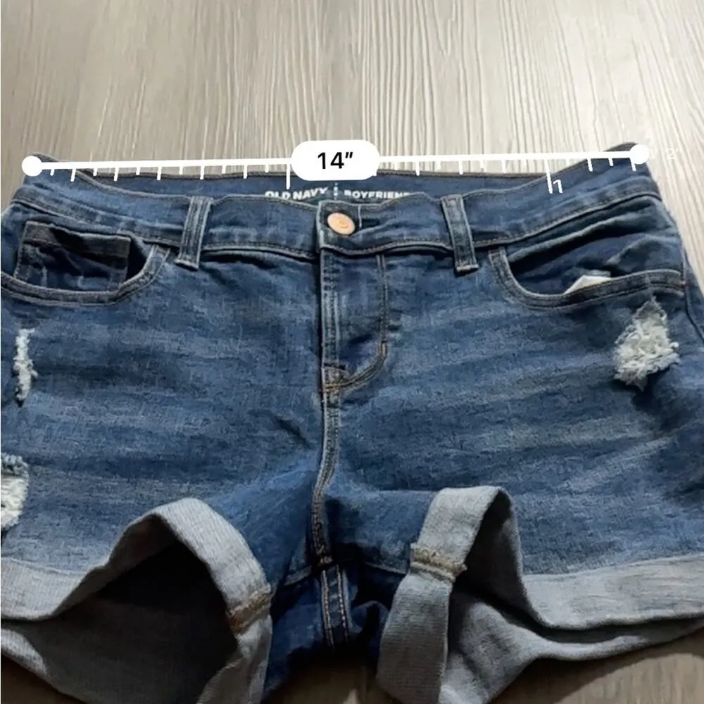 Old Navy Boyfriend Dark Wash Distressed Rolled Hem Short Shorts‎ Size 2 - Image 6