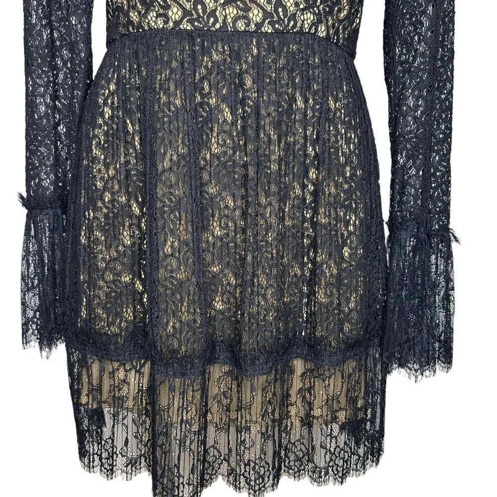 SAYLOR Amity Black Lace Long Sleeve Back Cutout Mini Dress Mock Neck M ($265) - Image 7