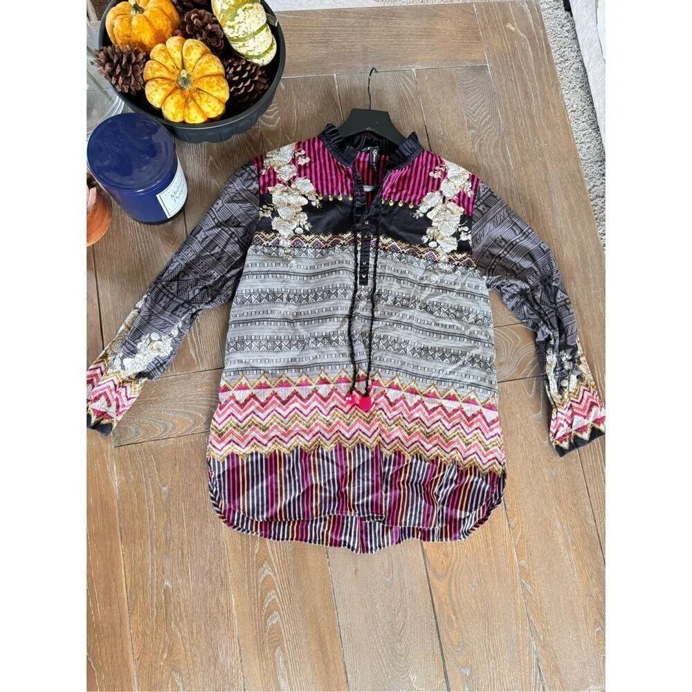 Ethnic by Outfitters Floral Printed Blouse Size Medium Gray - Image 8